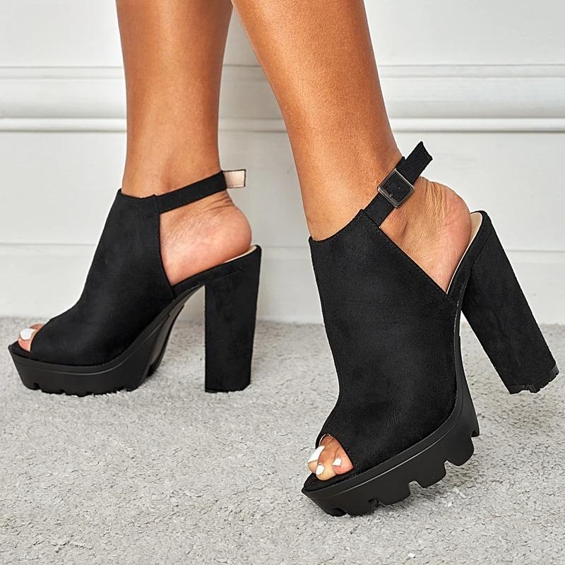 Женская обувь Летние гладиаторы Платформа Босоножки На высоком каблуке Туфли на ремешке Туфли с ремешком-пряжкой Модная женская обувь Высокие каблуки Zapatos 35 чёрный