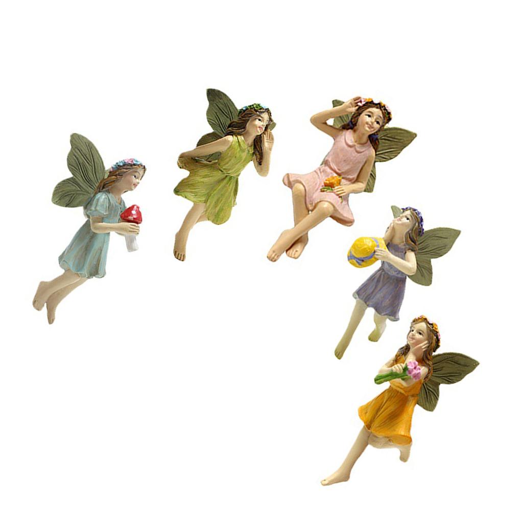 5PCS Miniatur Feen Figuren Synthetische Harz Mini Blume Fee Skulptur Pflanzer Ornamente für