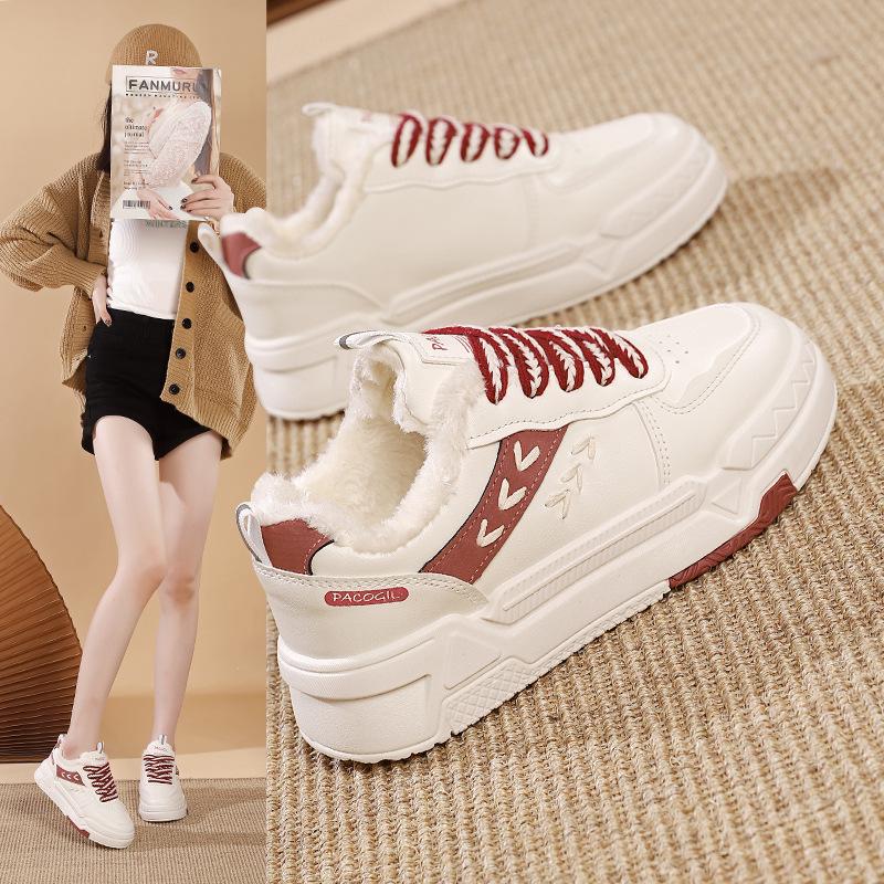 Fleece warm cotton shoes little white shoes women's versatile 2025 winter new women's non-slip sports board shoes DBY-DY006