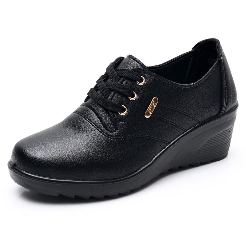 Thick-Soled Lace-Up Shoes for Middle-Aged and Elderly Women - Spring & Autumn Style for Work
