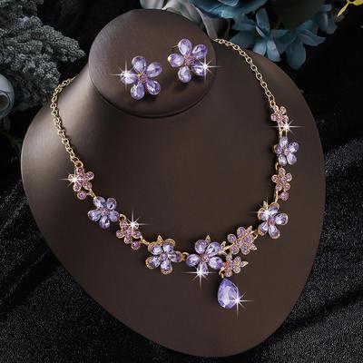 Elegante Set di Collana e Orecchini Floreali in Lega per Matrimoni e Banchetti