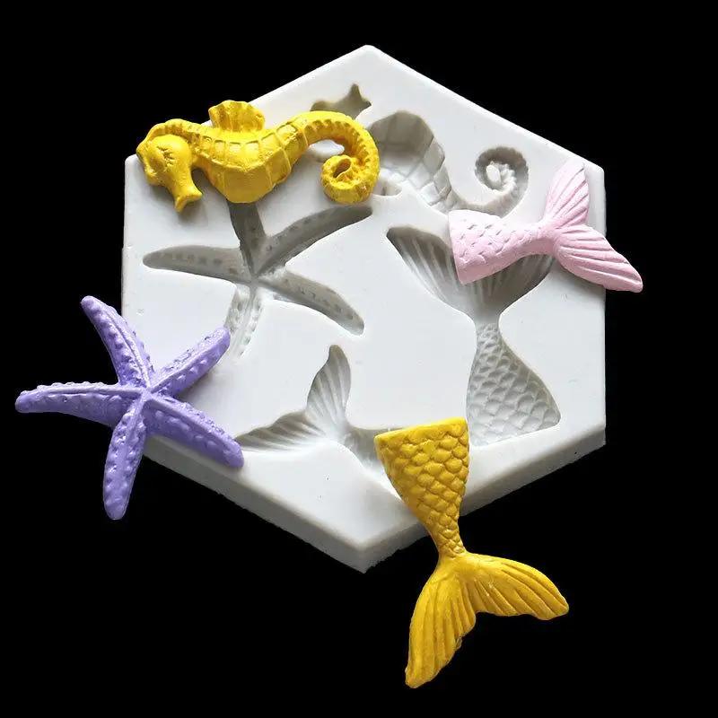 Ocean Series DIY Baking Size Fish Tail Starfish Seahorse Liquid Silicone Mold Fondant Mold