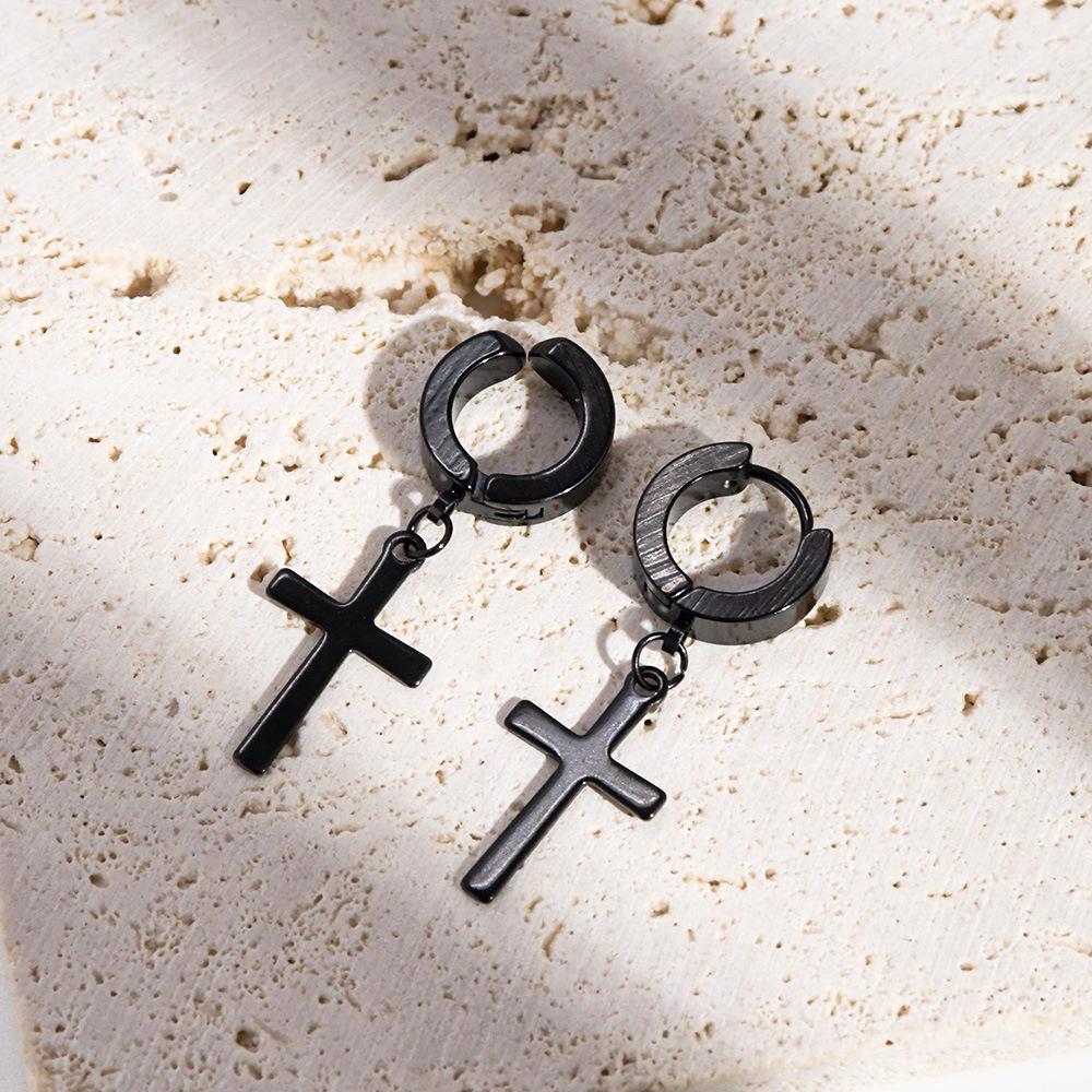 Korean Punk Stainless Steel Cross Ear Cuff: Unisex No-Piercing Hip Hop Style Earrings