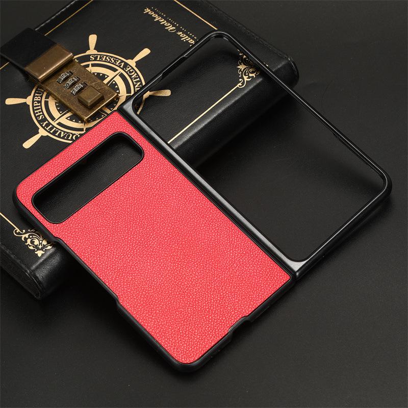 Google Pixel Fold Lychee Pattern Protective Case - Solid Color Folding Back Cover Skin Sticker