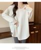 Damska koszula w koreańskim stylu, luźny krój, z długim rękawem, średniej długości - zaokrąglony dół, wszechstronna na jesień i wiosnę