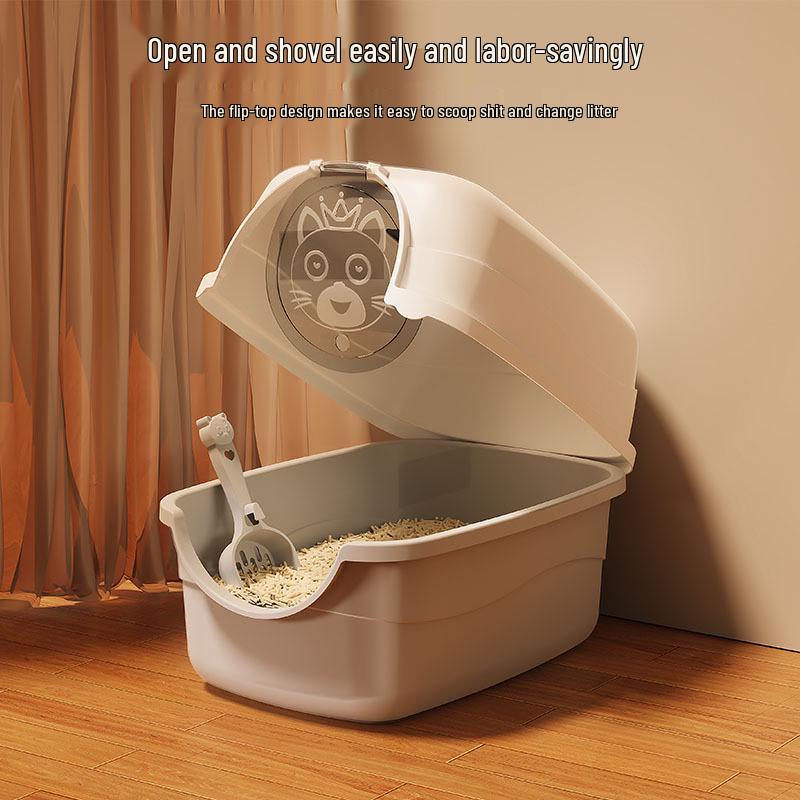 Extra Large Splash-Proof Enclosed Cat Litter Box with Sand and Feces Tray & Free Shipping