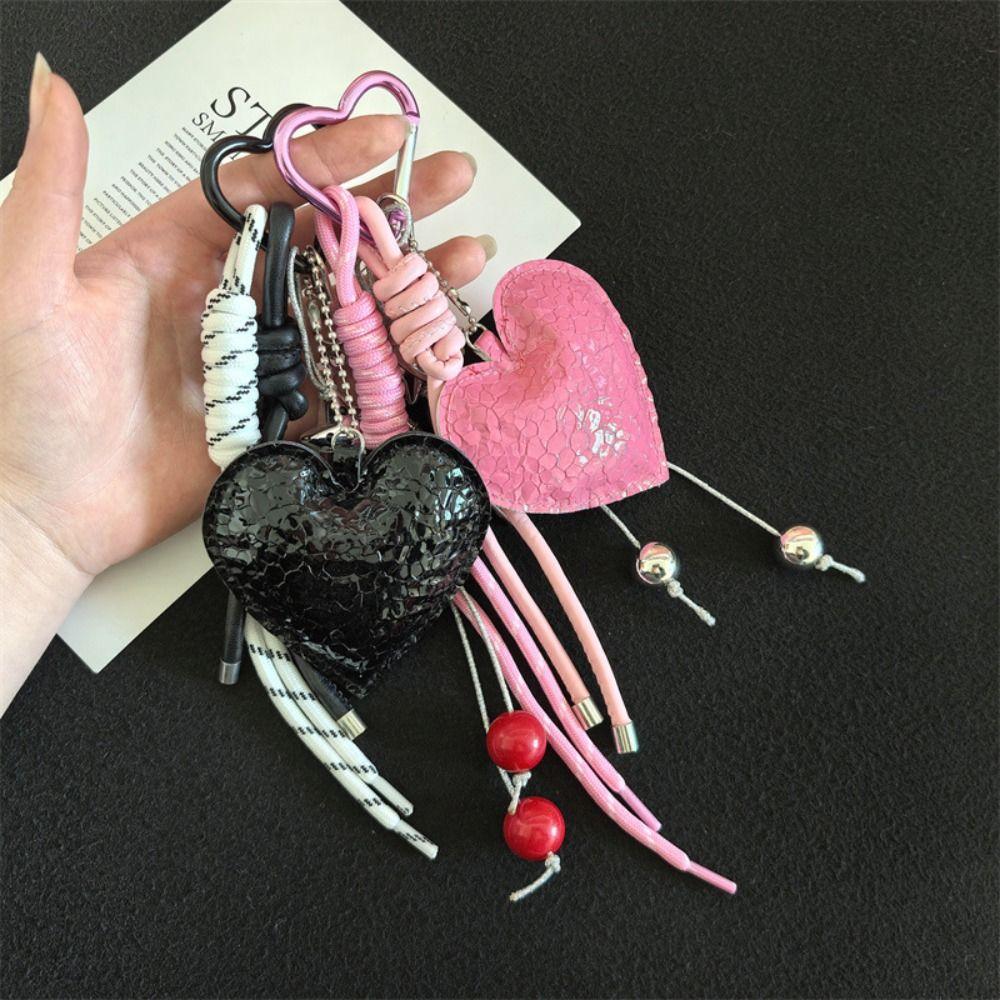 Hanging Lovely Heart Key Chain Leather Handmade Heart Keychain  Jewelry Accessories