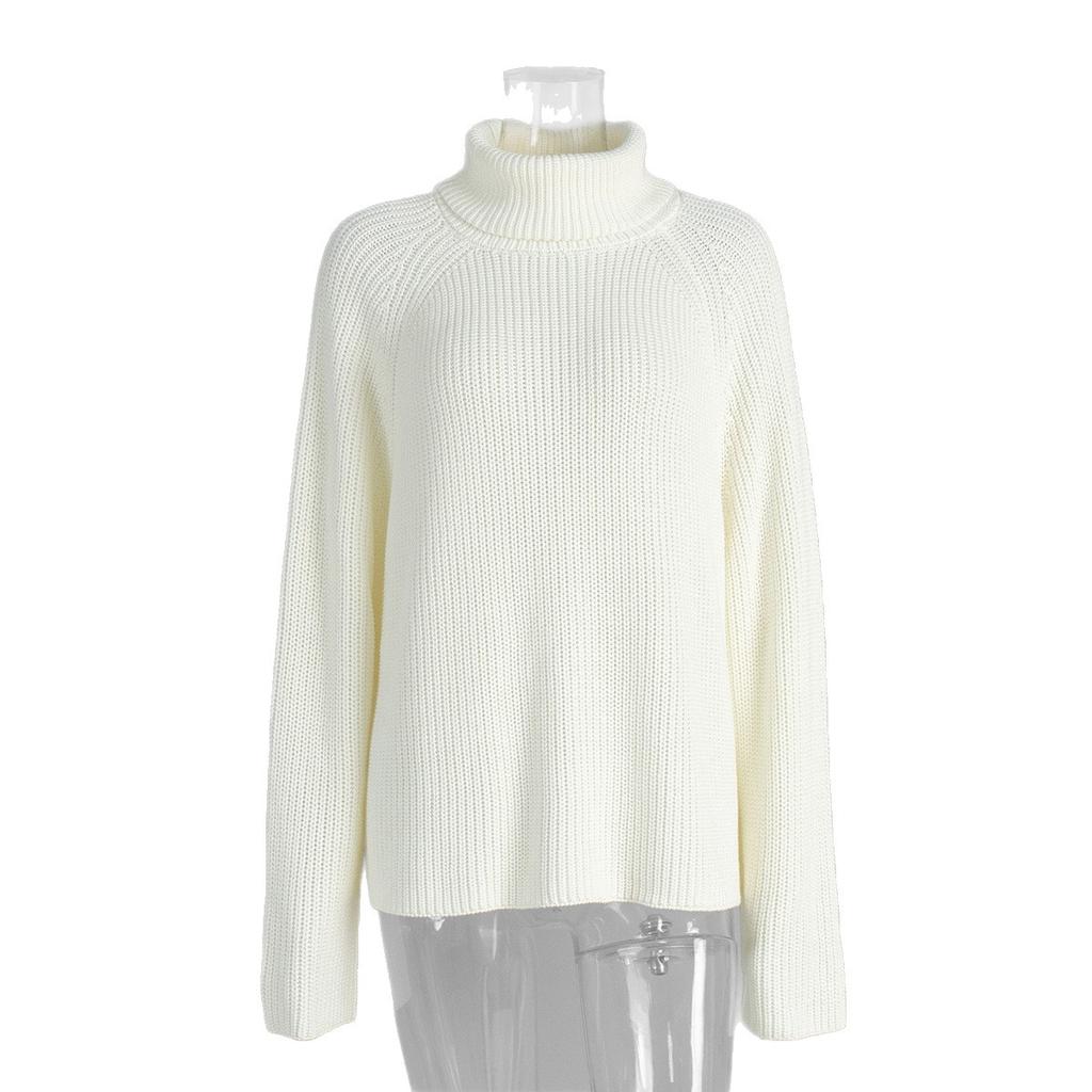 High Neck Warm Sweater for Women Autumn Winter White Pullover Sweater Loose Knitwear Luxurious Relaxed-fit Slimming and Versatile Top