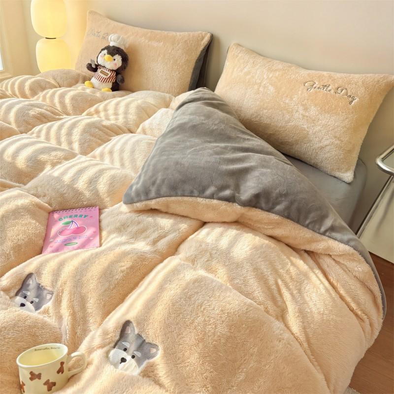 Winter Thick Milk Flannel Bedding Set Cartoon Double-sided Warm Duvet Cover Sheet Bedspread