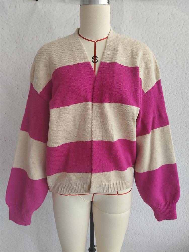 knitted vintage stripe causal loose Spring autumn woman cardigan sweater for women sweaters clothes