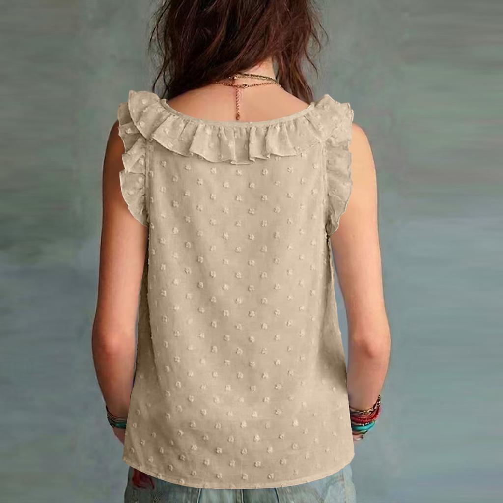 Women's Casual Sleeveless V-Neck Top with Ruffled Hem Color for Summer