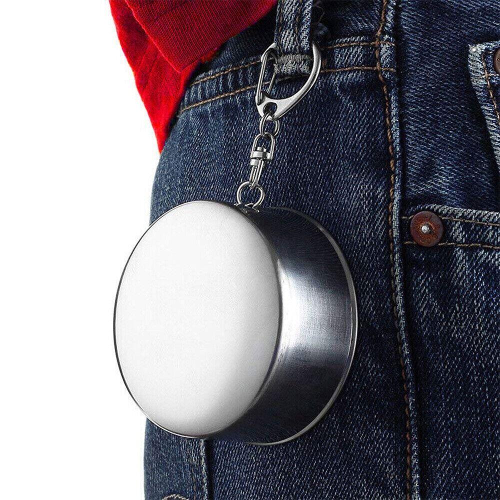Stainless Steel Folding Cup Portable For Outdoor Travel Retractable Telescopic Collapsible Cups With Keychain