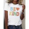 Women BE KIND Rainbow Heart Letter Print Inspirational Casual Tee