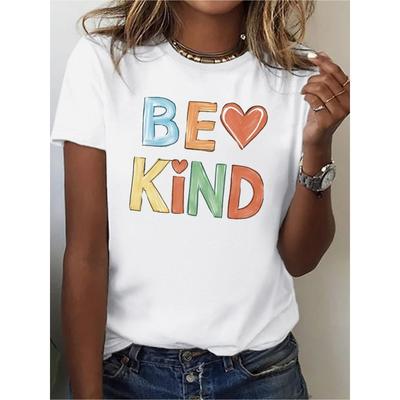 Women BE KIND Rainbow Heart Letter Print Inspirational Casual Tee