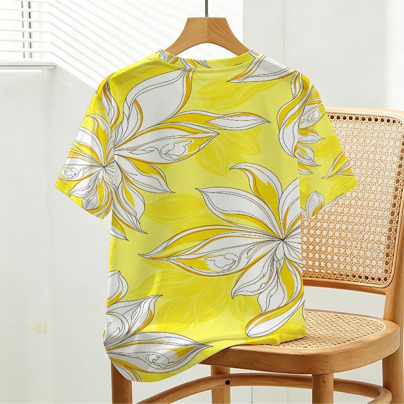 Women's Floral Short Sleeve T-Shirt, Soft Relaxed Fit Casual Top, Versatile for Daily & Work Wear