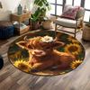 Highland Cow with Sunflowers Print Round Rug, Living Room, Bedroom, Playroom Carpet, Non Slip Floor Mat, Gift