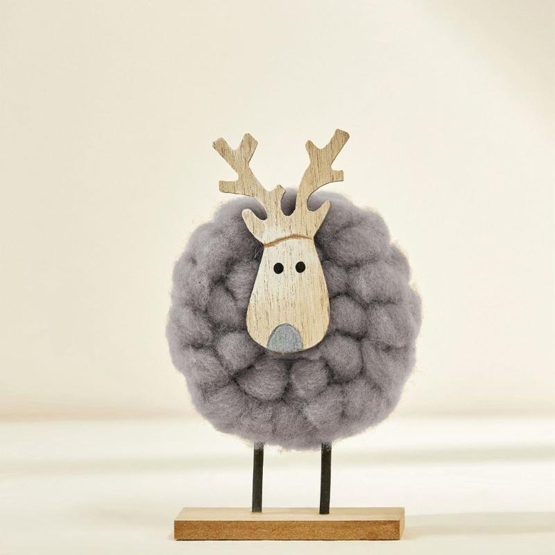 Soft Felt Cloth Santa Clause Reindeer Ornament with Wood Base Plush Wool Felt Christmas Figure Decoration For Tabletop