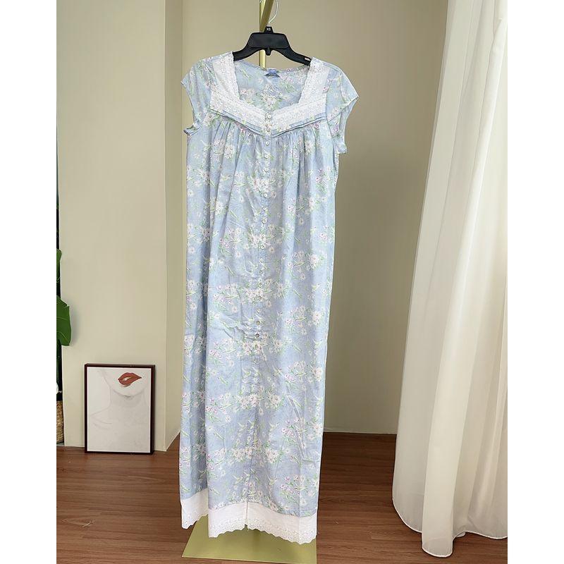 

British EW Princess Dress Retro Short sleeve Can Be Worn outside Long dress Lace Dress Women Loose Temperament Nightdress Magpie Print short sleeve Long Cardigan woven 1X