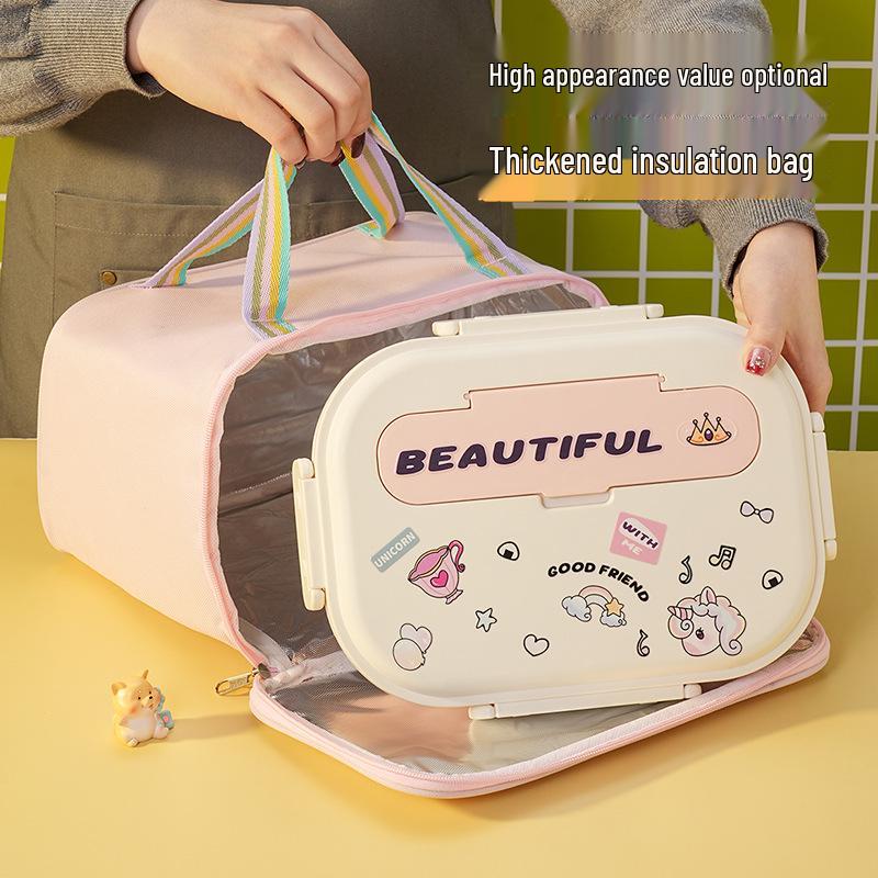 Boîte à lunch Bento pour enfants, à couvercle rabattable, en acier inoxydable 316, compatible micro-ondes, avec compartiments pour les aliments, à décorer soi-même et décorée de dessins animés.