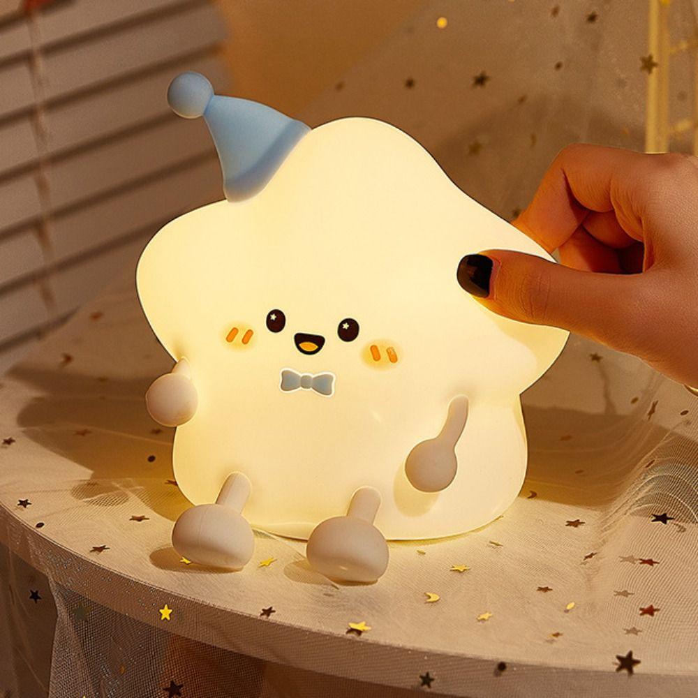 Soft Silicone LED Star Night Light Colorful Light Touch Table Lamp Bedside Light  Kids Room