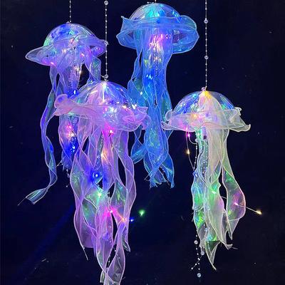 Jellyfish Lamp Mermaid Flower Hanging Pink Lantern Room Decoration Princess Bedroom Wind Chimes Pendant Night Lamp Holiday Decor