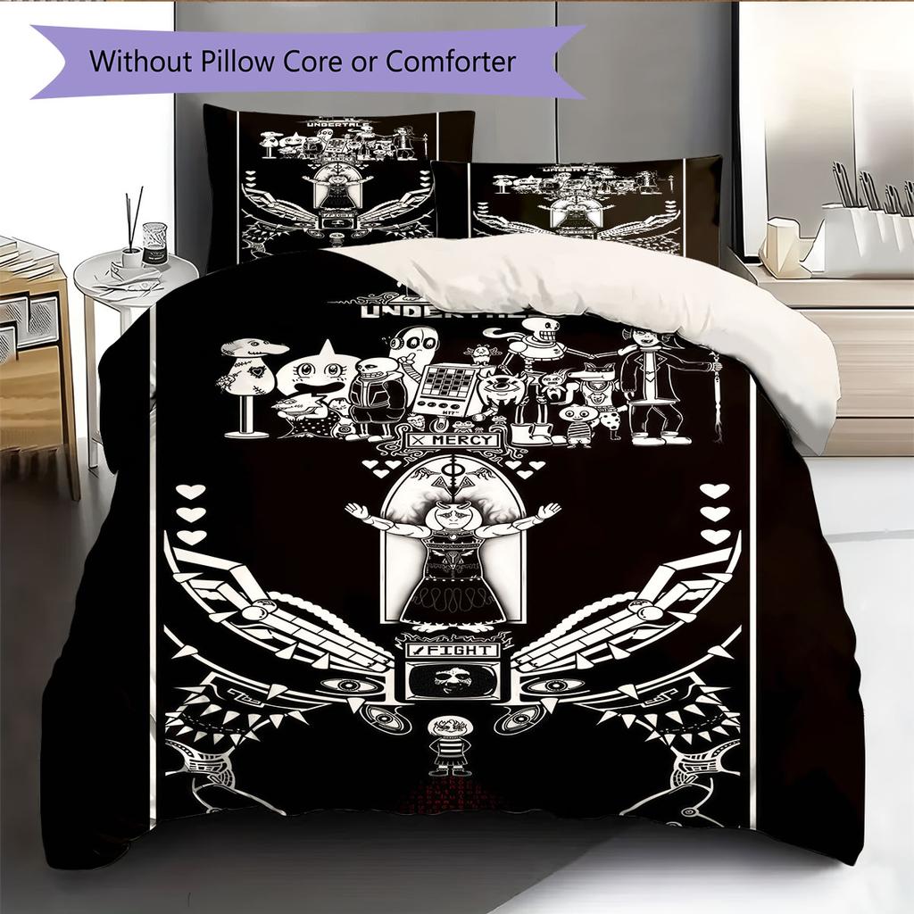 Deltarune Dark Tale Bedding Quilt Set Quilt Cover Pillowcase Home Decoration Birthday Gift (1 * Duvet Cover + 2 * Pillowcase, Without Core)
