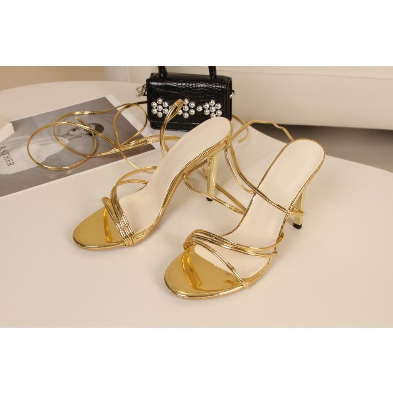 Large Size Fine Heel Wrap Strap Sandals