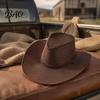 Stiff Brim Gardening Hat Western Cowboy with Windbreak Rope for Men, Wide Linen Sun Foldable Travel Outdoor Travel, Halloween Cosplay Costume,