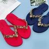 Comfortable and Fashionable All-match Beach Shoes Non-slip Soft Bottom Casual Flip-flops Rhinestone Chain Flat Slippers