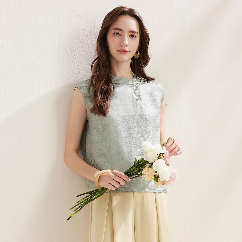 Zhaojun New Chinese Style Silk Sleeveless Jacquard Top 2XL зелёный