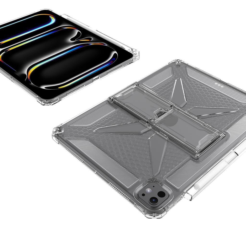 Dla iPada Pro 13 (2024) Przezroczyste etui z podstawką, wstrząsoodporne, z TPU+PC, pokrowiec na tablet z miejscem na rysik