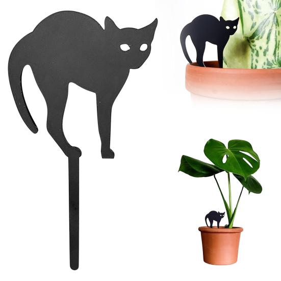 2Pcs/Set Flowerpot Cat Sign Planter Insert Cat Sign with Stake Black Cat Silhouette Garden Decoration for Outdoor Indoor Potted Plant Patio Balcony