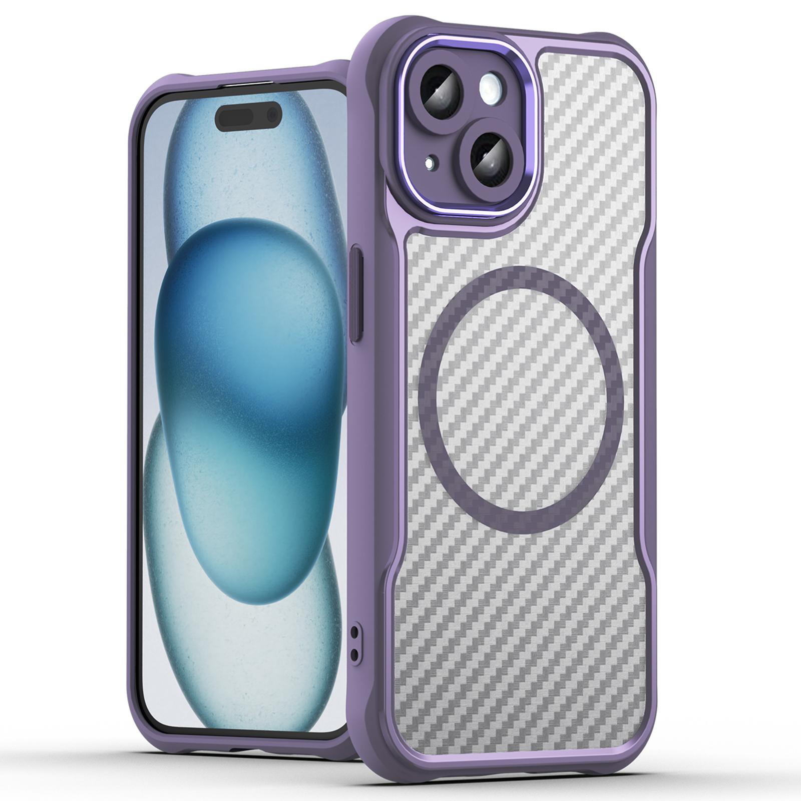 Для iPhone 15 Plus/14 Plus Магнитный чехол Полупрозрачный Текстура углеродного волокна ТПУ+ПК Чехол для телефона D