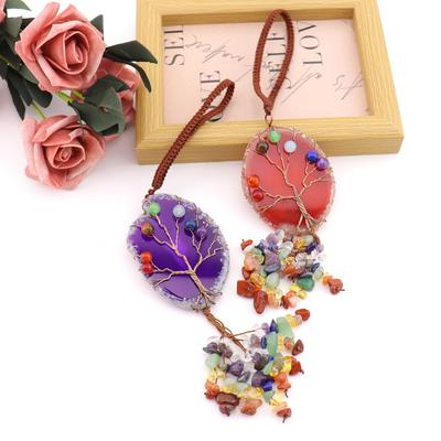 Colorful Agate Sheet Winding Silk Tree Of Life Pendant Pendant Car Bag Pendant Tree Of Life Agate Sheet Pendant G88