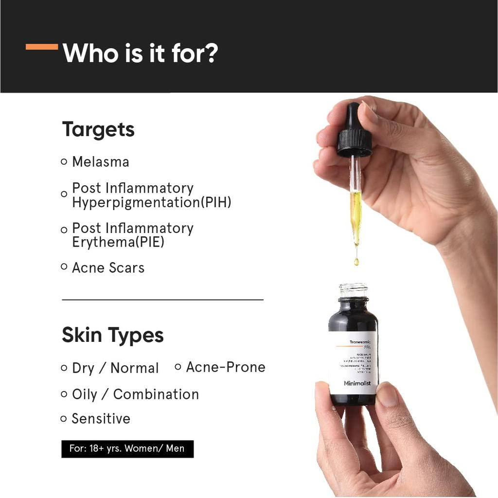 Minimalist 3% Tranexamic Acid Serum For Brighter Clearer Face With Pigmentation And Acne Scar Reduction | 30 Ml