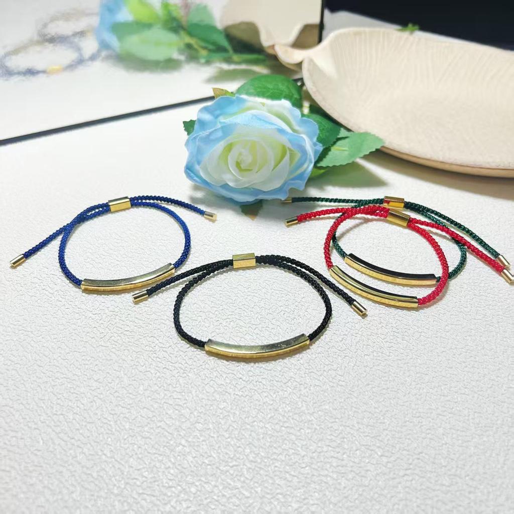 Custom Engraving Stainless Steel Couple Bracelet with Hollow Bent Tube Design