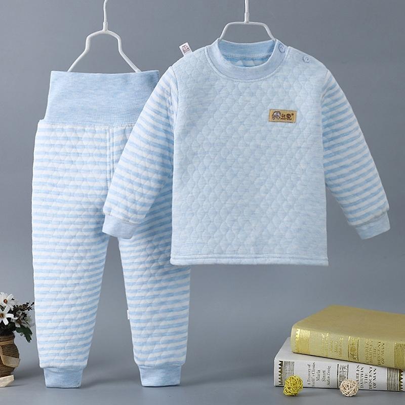 2tlg./Set Jungen Mädchen Herbst Winter Gestreifte Herbstkleidung Lange Unterhosen Wärme Verdicken Pyjamas Mode Homewear Einfache Kinderkleidung
