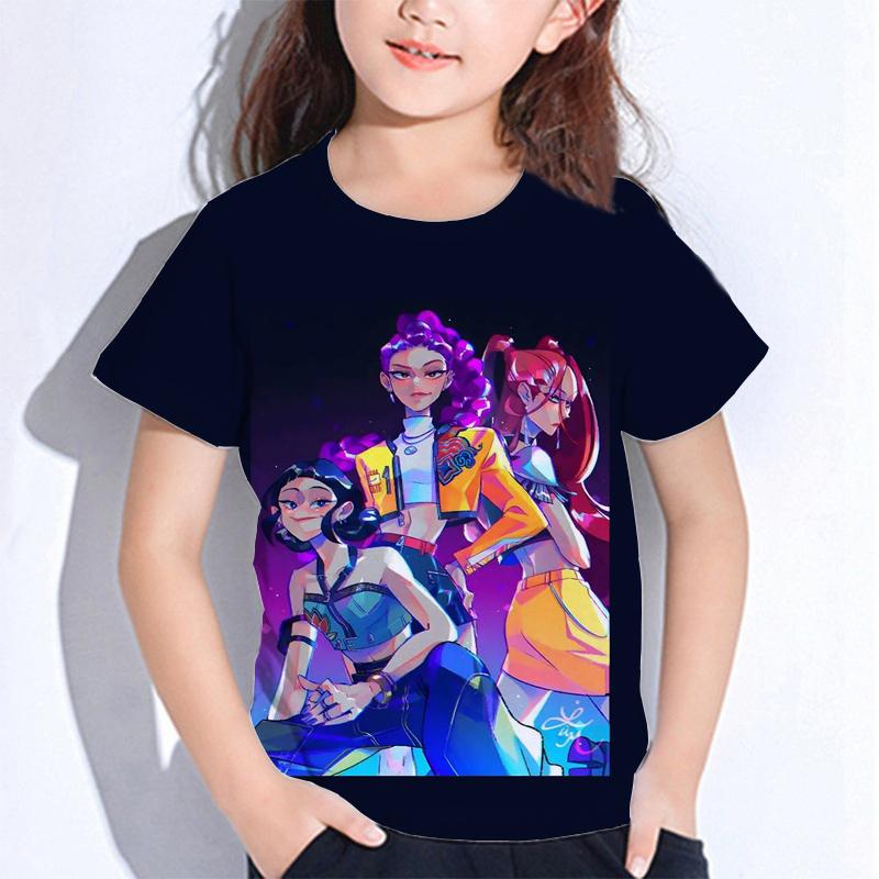 Sommer Huntrix Jente Kpop T-skjorter Barn Demonjegere T-skjorte Zoey Rumi Mira Gutter Jenter Kortarmede Topper Løs O-hals Barneklær