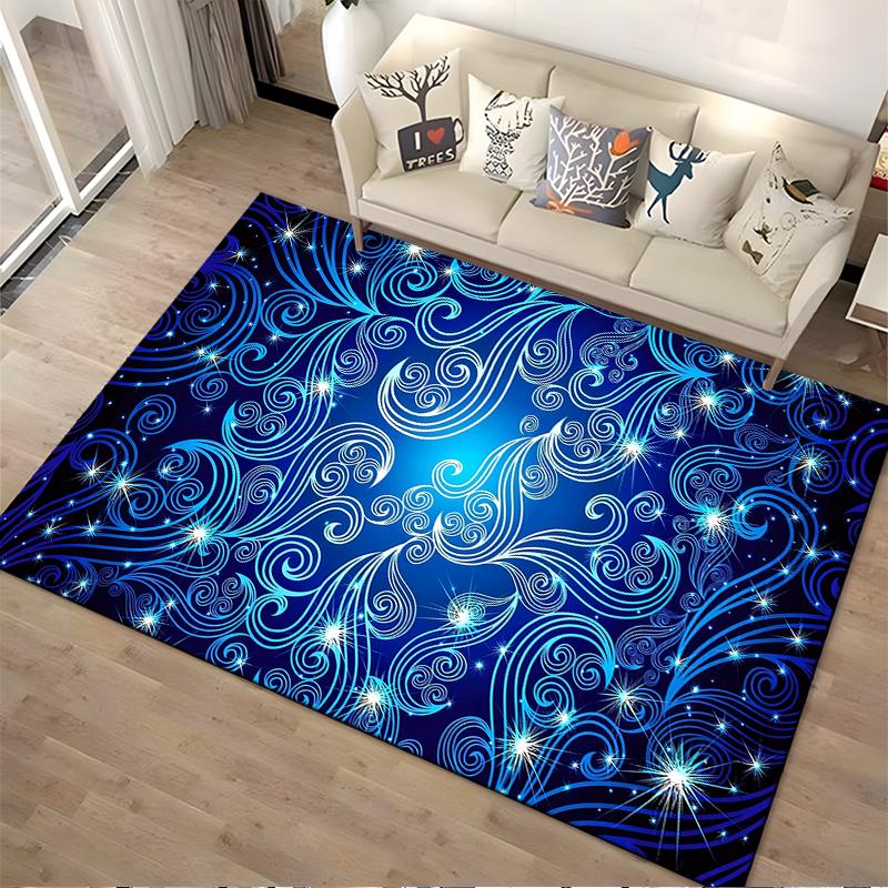 Blue Starry Swirl Pattern Carpet with Elegant Cosmic Design Background Suitable for use as an anti-slip for living room bedroom sofas