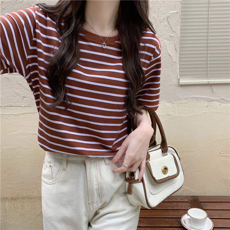 

2025 Women s Chic Striped Crew Neck Short Sleeve T-Shirt - Summer Trendy Design