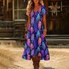 Women's Vintage Halloween Print Sundress V-Neck Short Sleeve Summer Beach Dress