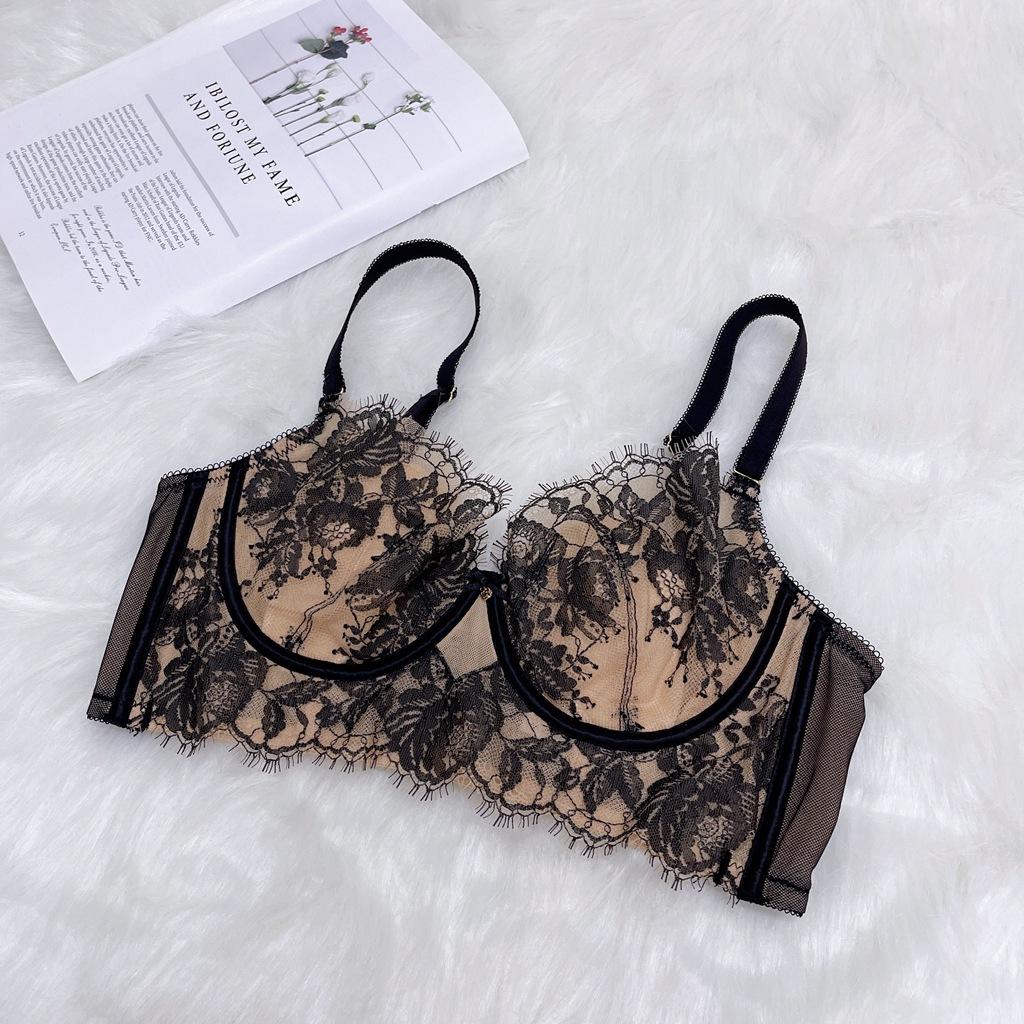 

Сексуальный кружевной бюстгальтер Французский бюстгальтер с ушками кролика Мягкий бюстгальтер на косточках Тонкий дизайн Собирающее и корректирующее нижнее белье для женщин 34/75C чёрный