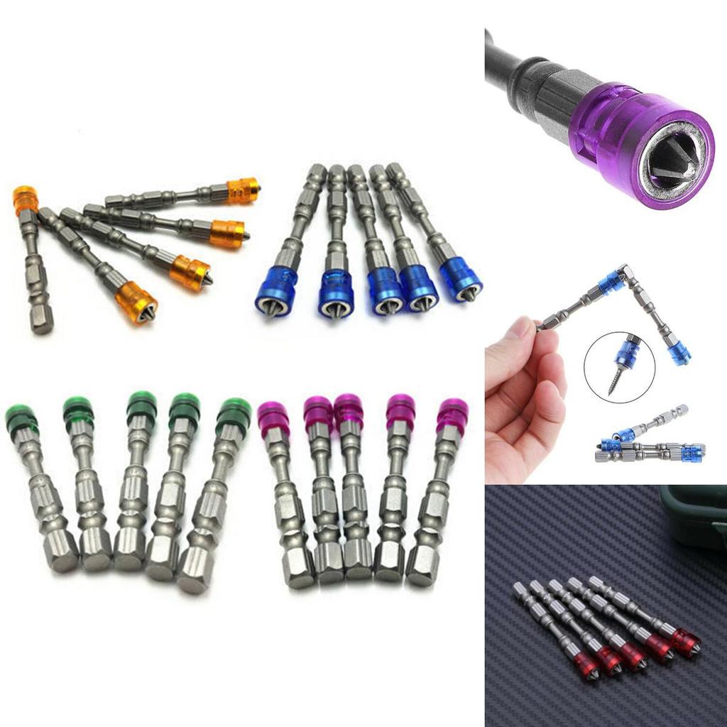 Premium Quality 5pcs 65mm 1/4" Hex Shank Ph2 Single Head Anti Slip Magnetic Screwdriver Bits Set