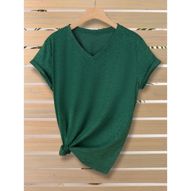 Fashionable Simple Versatile Pure-colored V-neck Short-sleeved Women's T-shirts