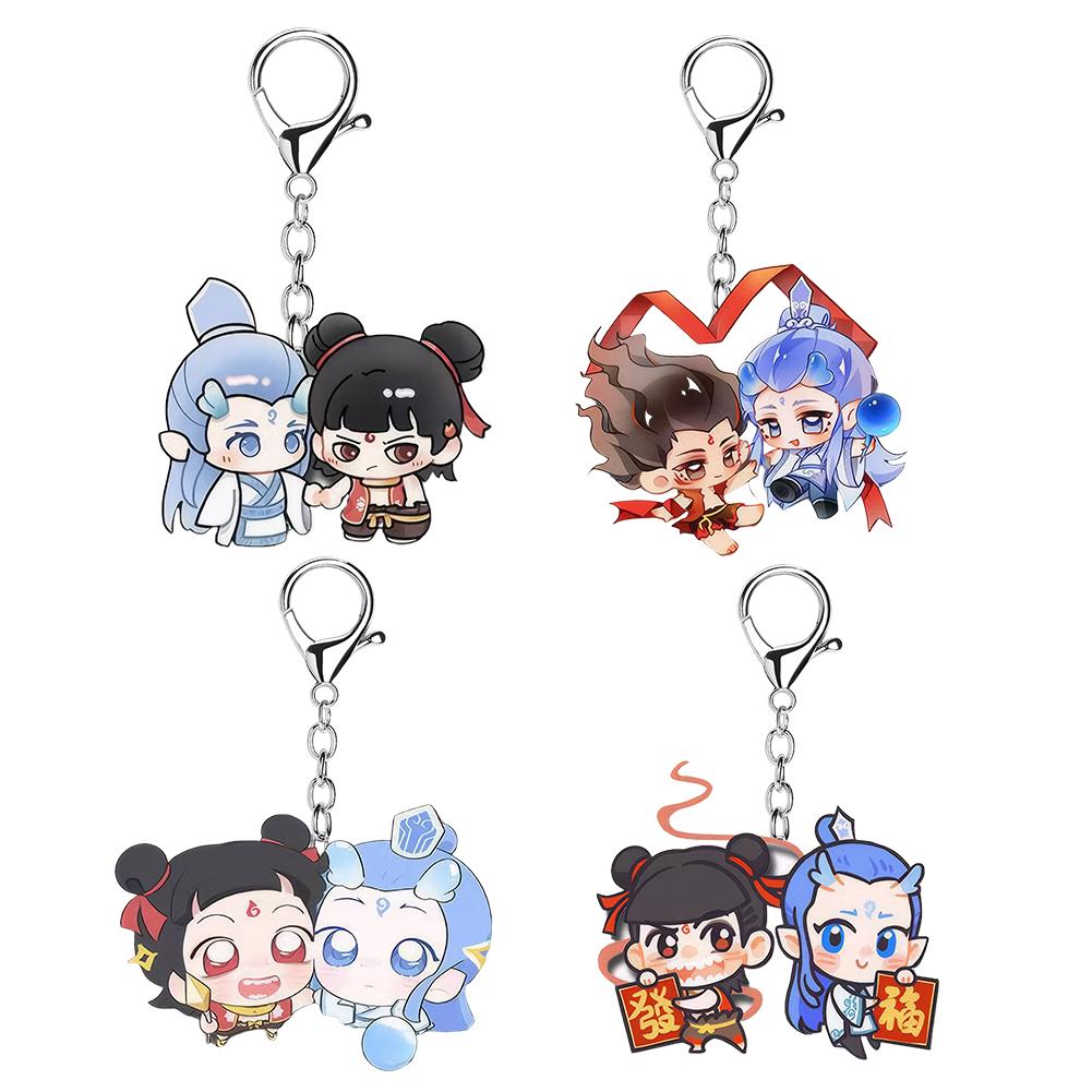 3pcs Movies Peripheral Ne Zha Ao Bing Key Pendant Acrylic Key Ring Car Pendant Schoolbag Pendant Gift For Fans Friends