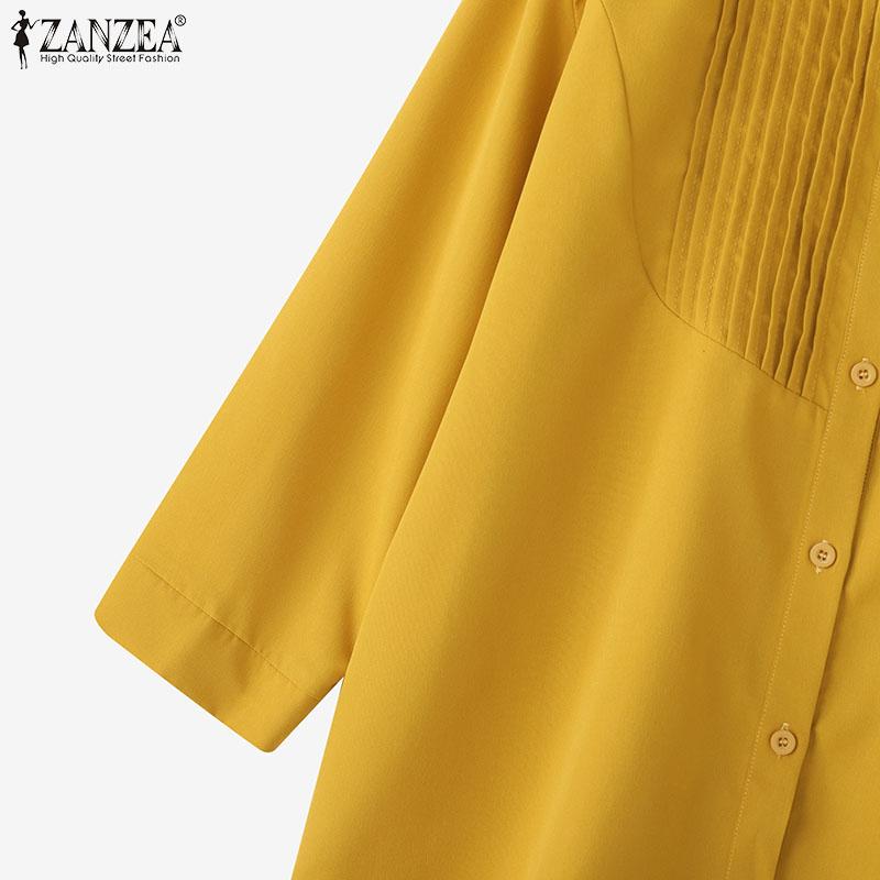 ZANZEA Women Casual Classic Collar Solid Color Loose Long Sleeve Button Blouse