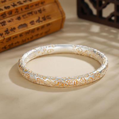Silver-Plated Fortune Cat Bangle: Peace & Joy Fu Character Bracelet