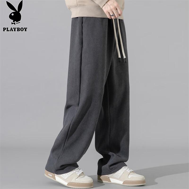 PLAYBOY Men's Loose Straight Corduroy Casual Pants