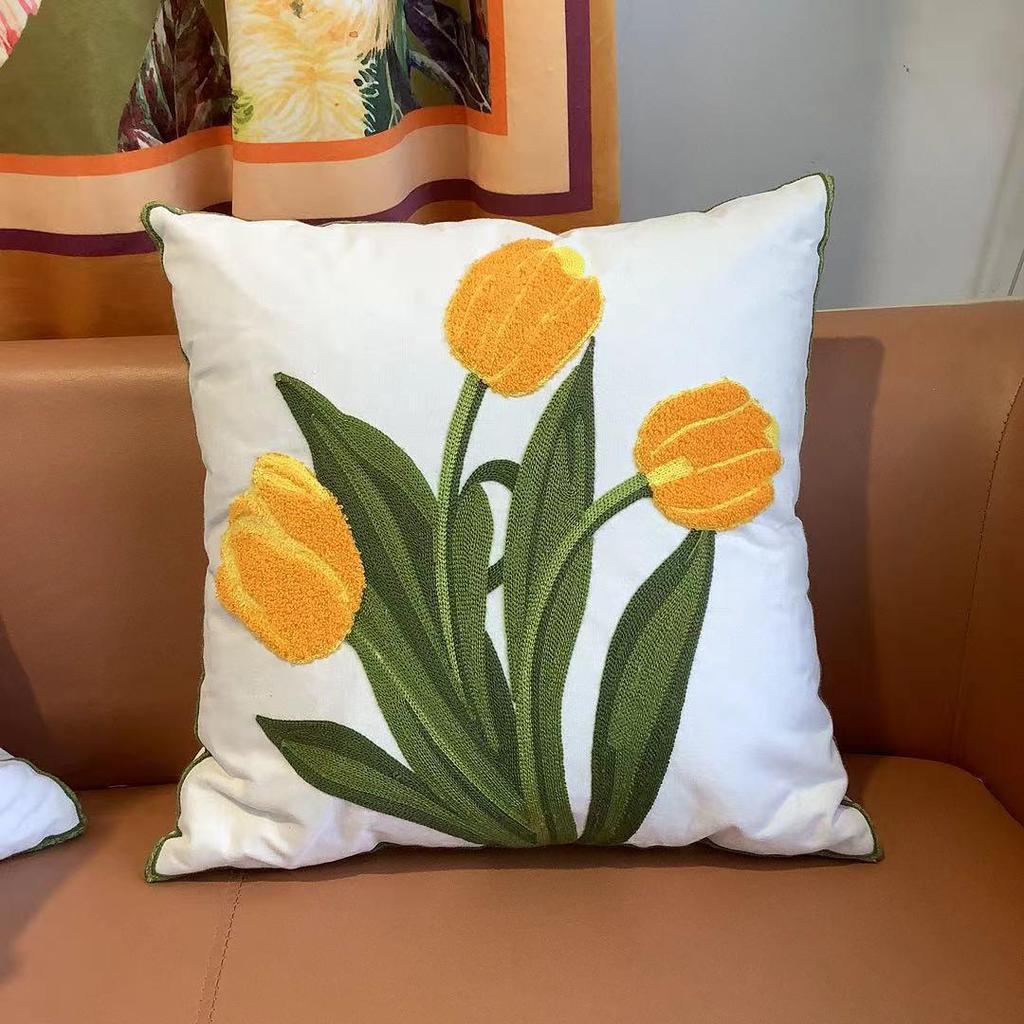 Kissenbezug mit Chenille-Stickerei: Sofa im pastoralen Heimstil, Dekokissen und Lendenstütze