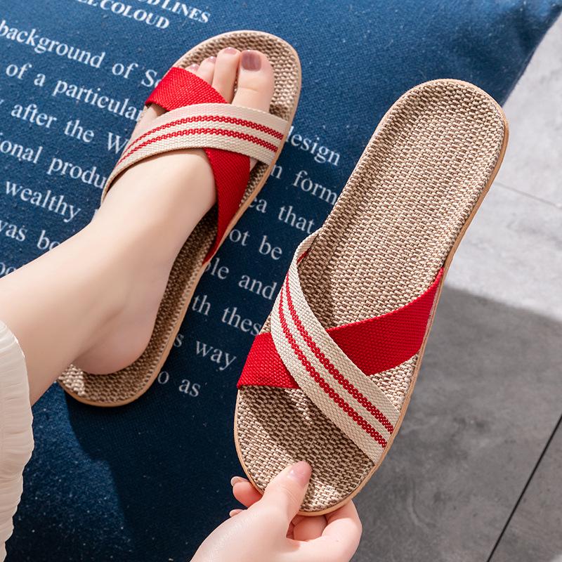 Unisex Thick-Bottom Rattan Straw Linen Slippers for All Seasons
